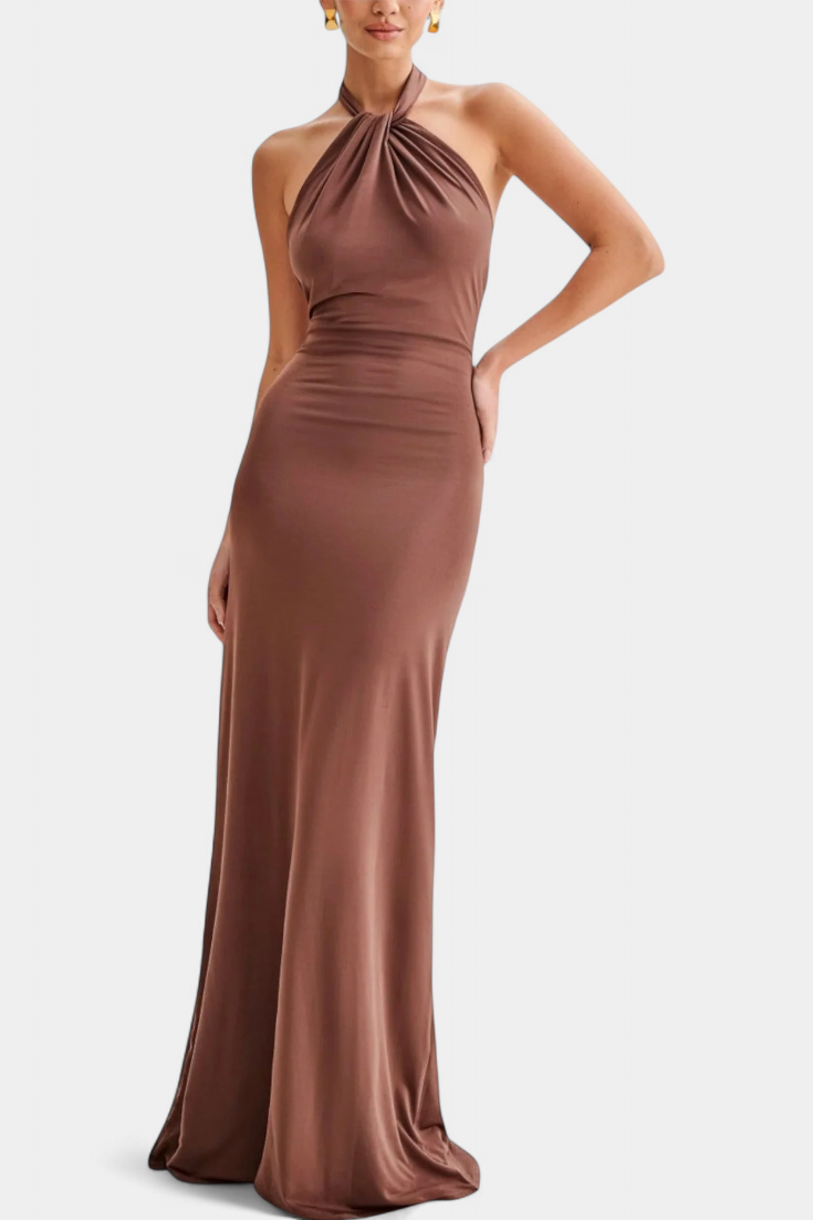 63 – Zanosne halter maxi haljine s rafiniranim nabiranjem