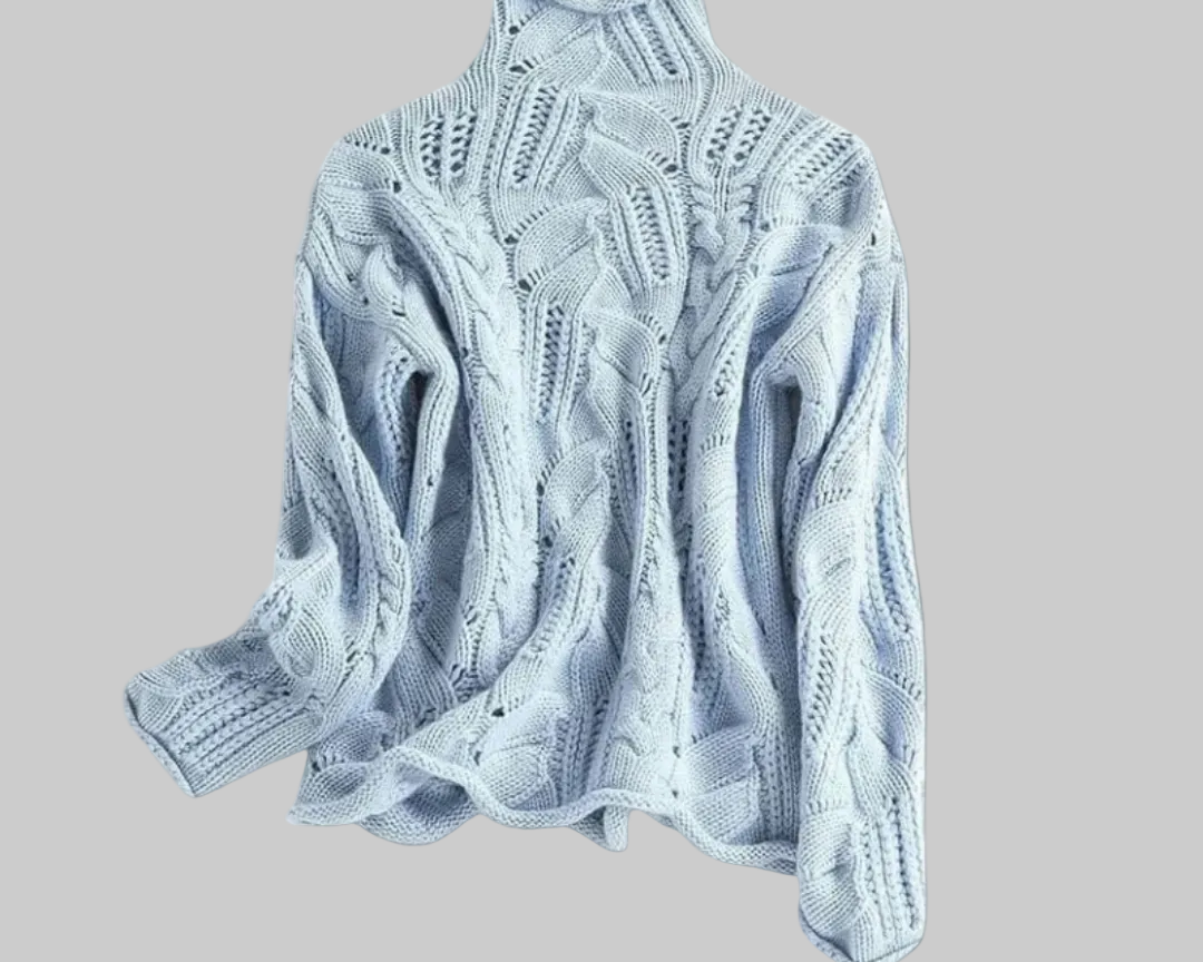 Alba – pleteni pulover s poluvisokim ovratnikom za tople i chic dane