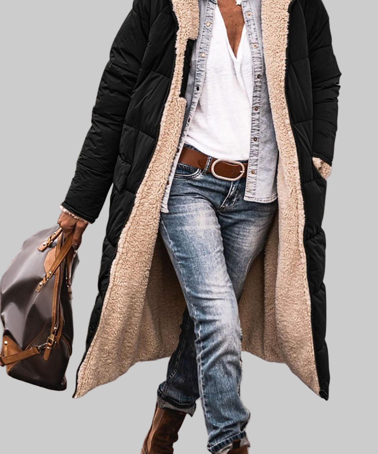 Elaine – Dvostruka elegancija, dvostruka udobnost: dugi prevrnuti kaput za svaku priliku