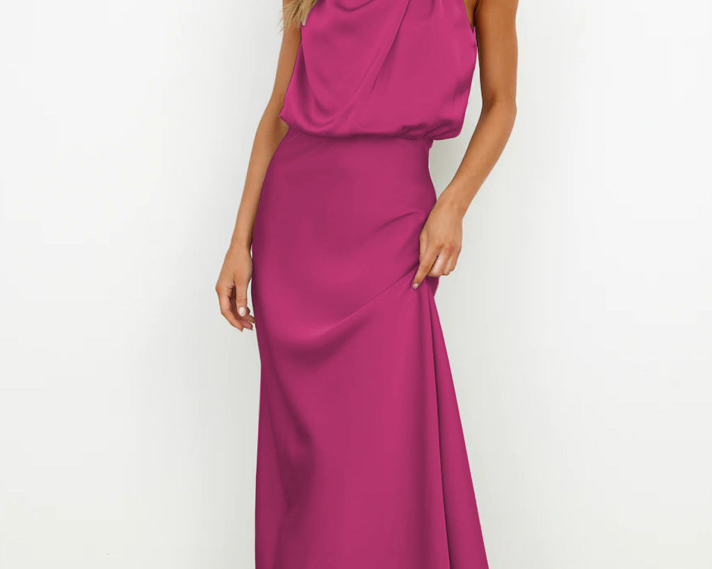 Antea – Satenska halter-neck haljina koja sjaji poput Jadrana na zalasku sunca