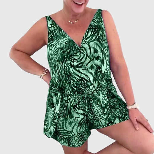 Ariana – Otkrijte vrhunsku kolekciju kupaćih kostima s haljinom za kupanje bez rukava s printom i V-izrezom!