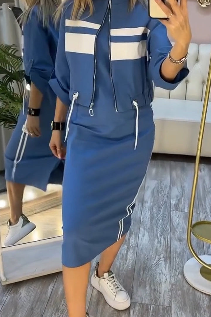 50 – Sportsko-elegantan set midi haljine i jakne za modernu ženu