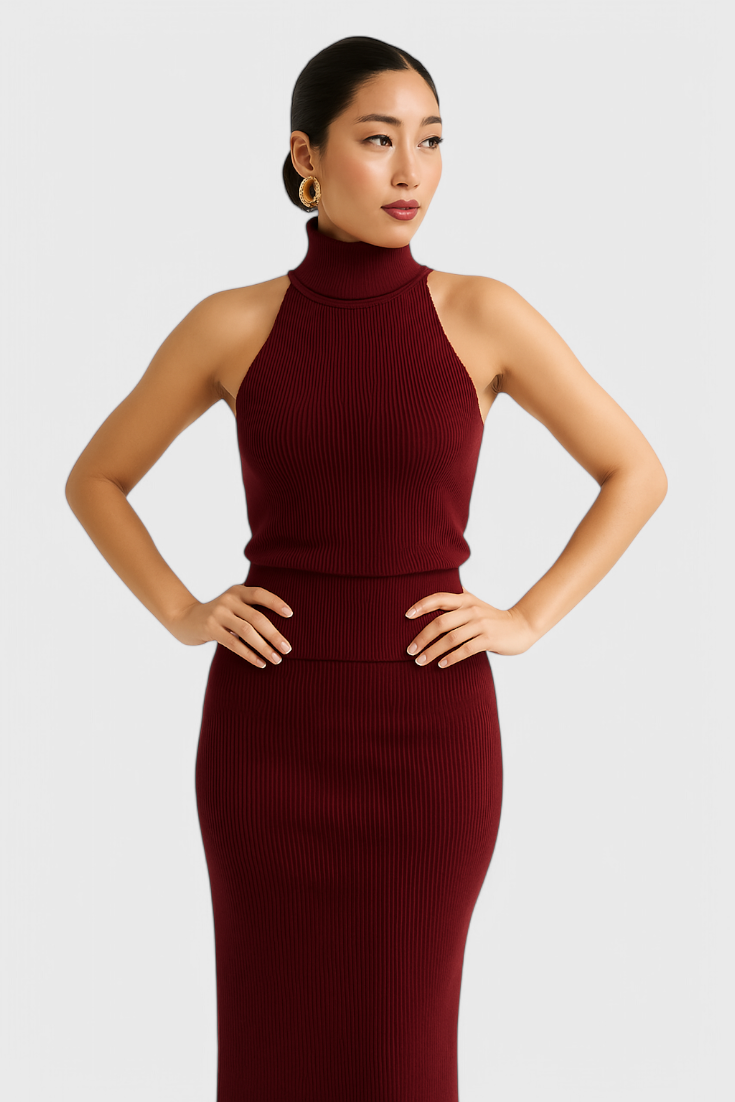 30 – Elegantne rebraste midi haljine s halter izrezom