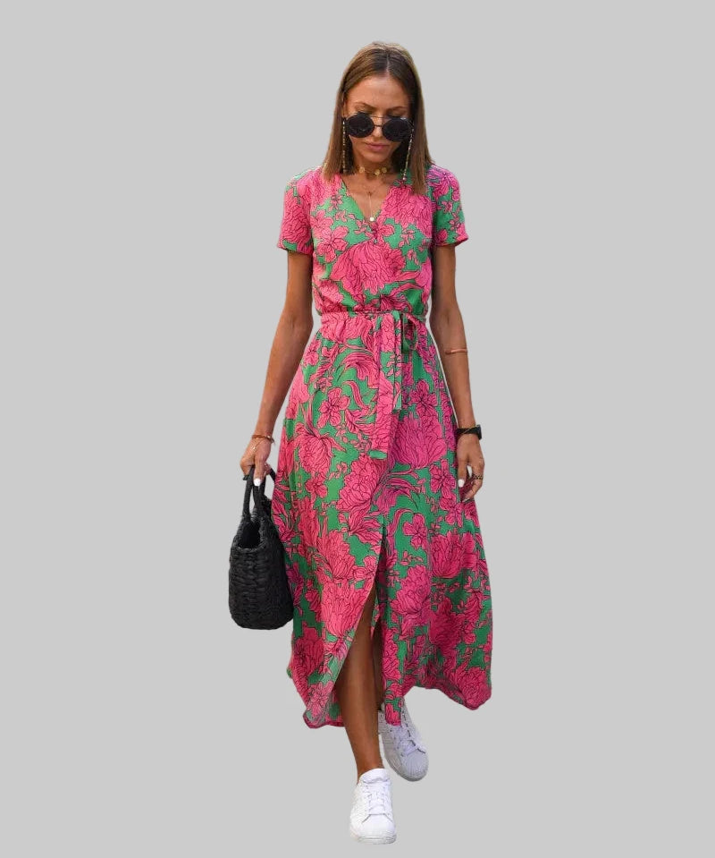 Alenka – Luksuzna ljetna haljina s cvjetnim uzorkom i jednostavnom elegancijom