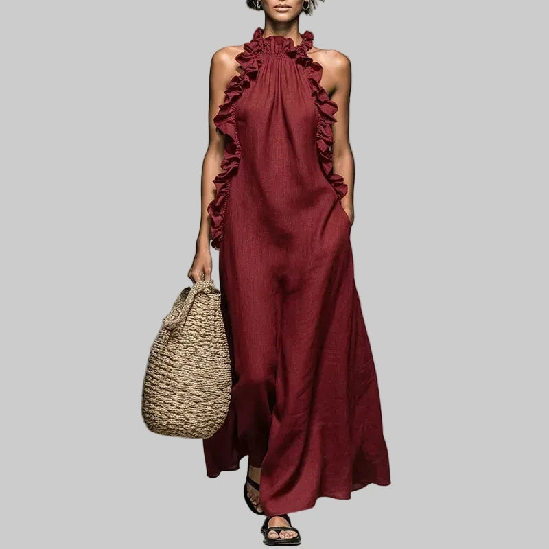 Živana - Halter Ruffle Bohemian Maxi Haljina