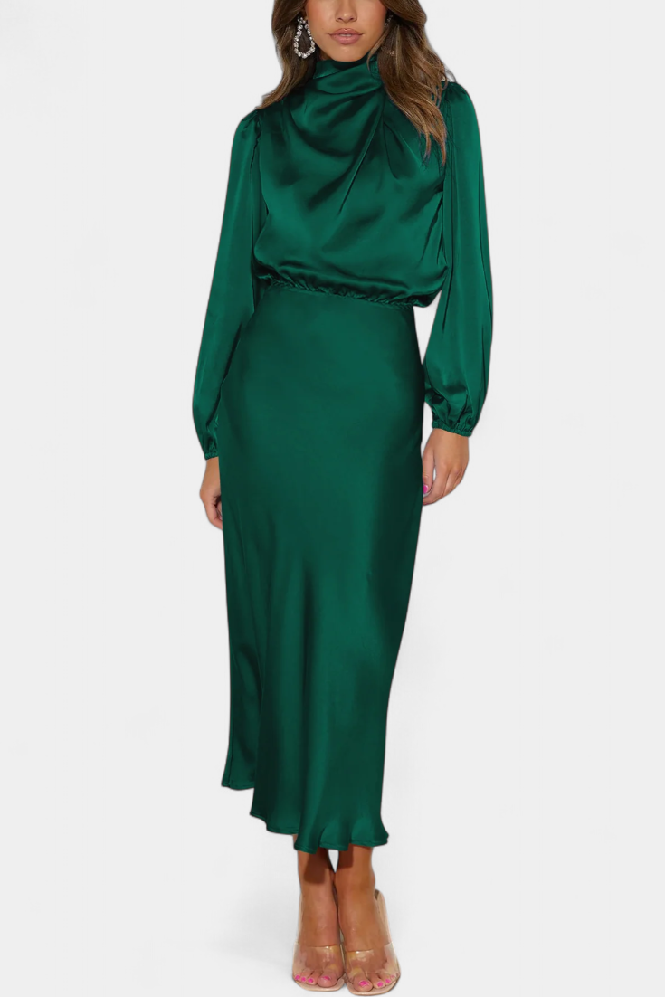 35 – Elegantne satenske maxi haljine s visokim ovratnikom