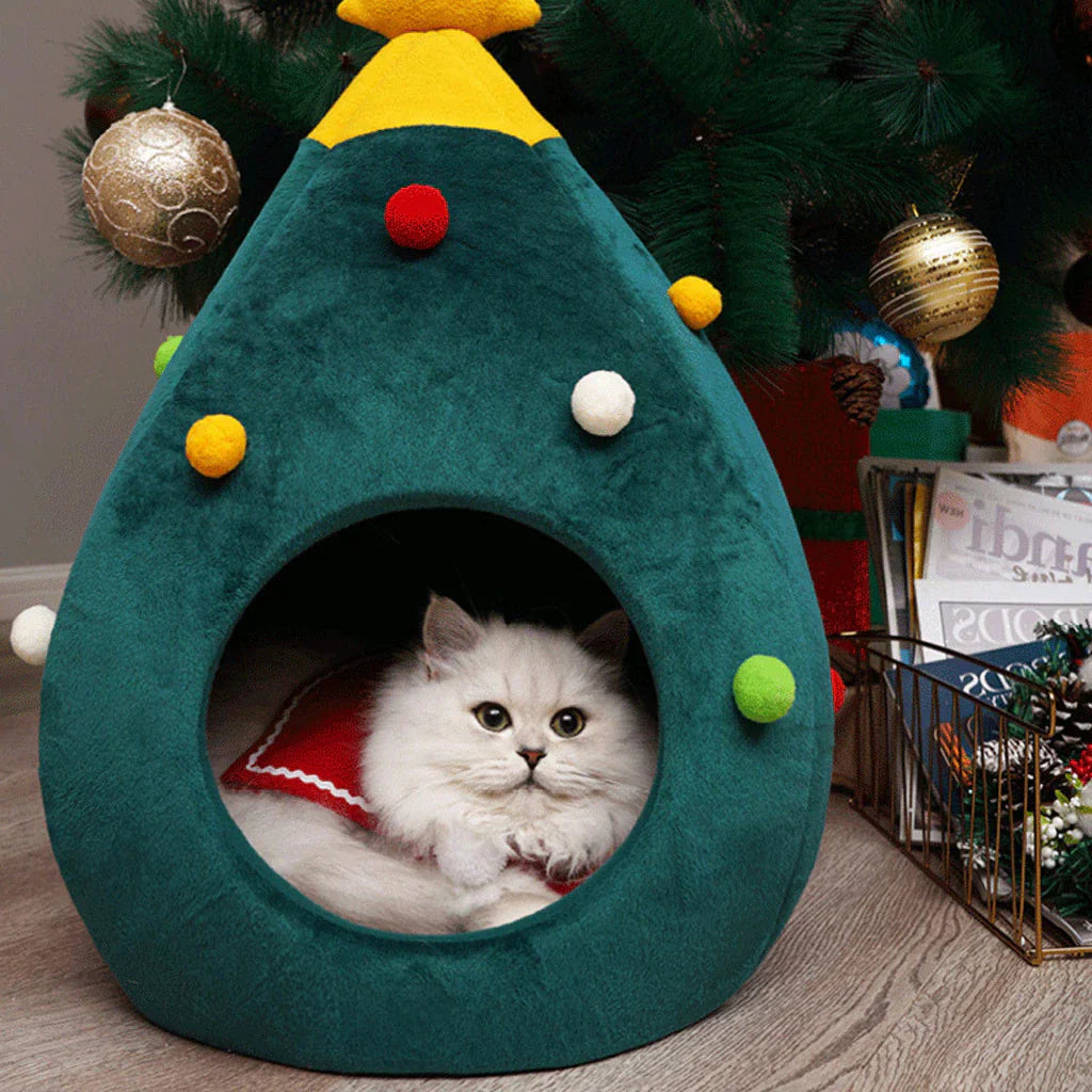 Mačja krevetica Božićno drvce – CozyTree Haven