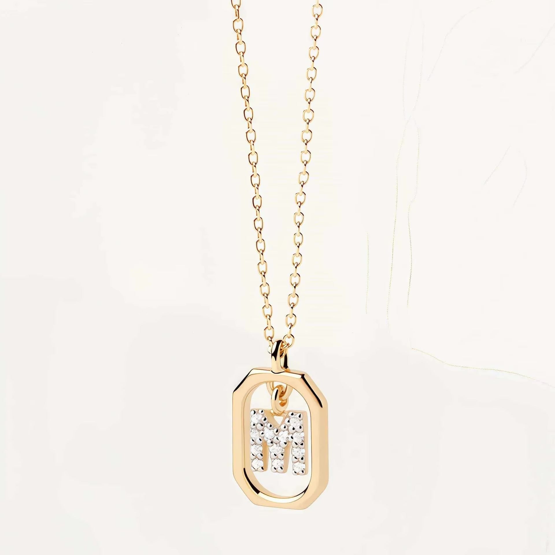 Dobroslava - Pozlaćena 925 Sterling Srebrna Ogrlica s Inicijalima u Pravokutnom Okviru