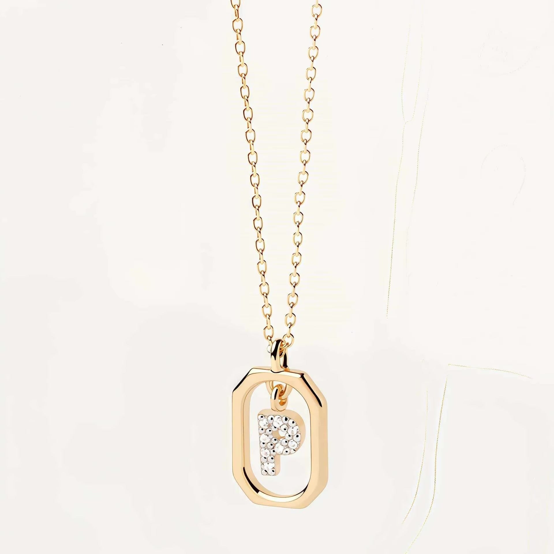 Dobroslava - Pozlaćena 925 Sterling Srebrna Ogrlica s Inicijalima u Pravokutnom Okviru