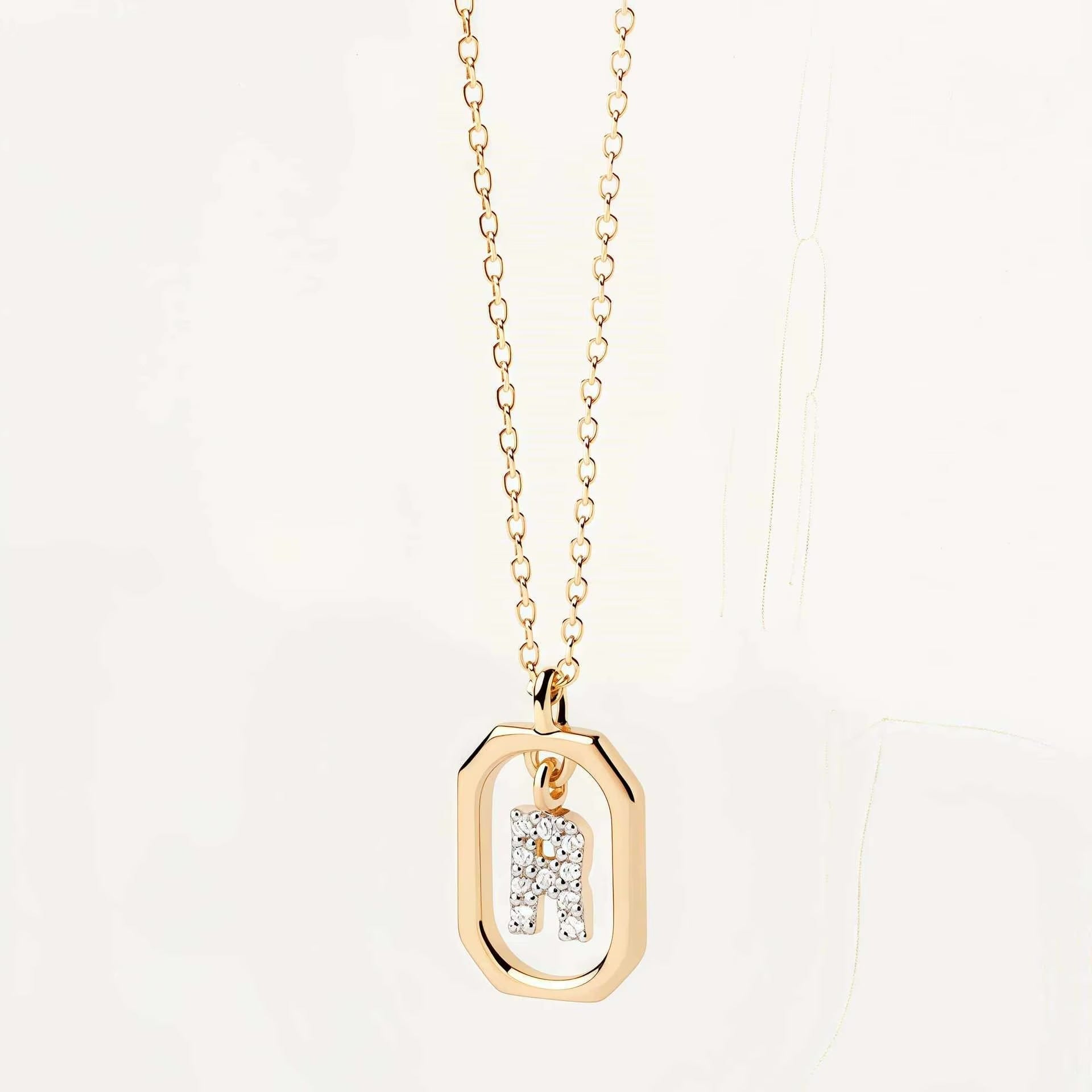 Dobroslava - Pozlaćena 925 Sterling Srebrna Ogrlica s Inicijalima u Pravokutnom Okviru